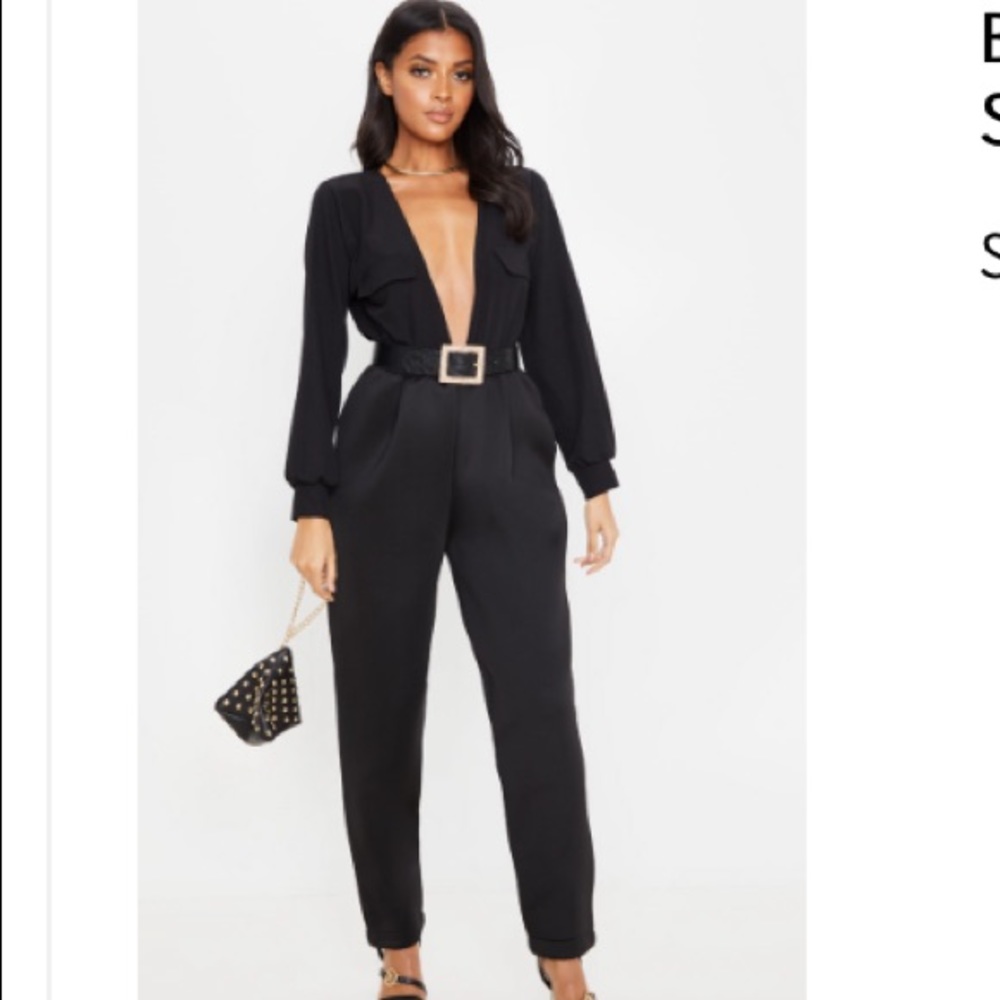 Black pocket detail Scuba Suit PrettyLittleThing